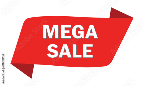 A bold red ribbon banner with "mega sale" in white, perfect for advertising large discounts, retail promotions, and shopping events.