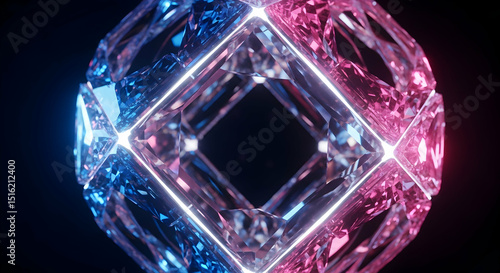 Illuminated Geometric Facets An Abstract Jewel Formation In Blue And Pink