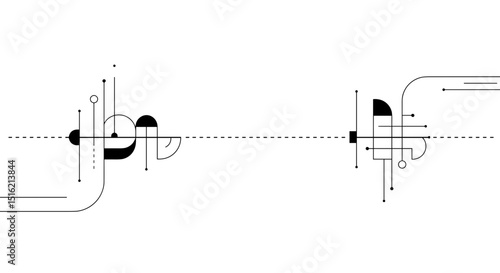 Modern page divider in geometric abstract design with black and white  