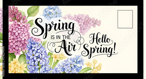 Blooming Springtime Greetings Postcard With Floral Embellishments And Calligraphic Message