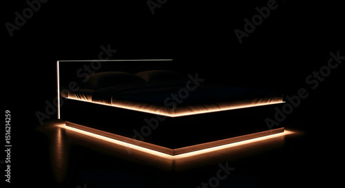 Minimalist Bed With Elegant Lighting Accent Against A Dark Background