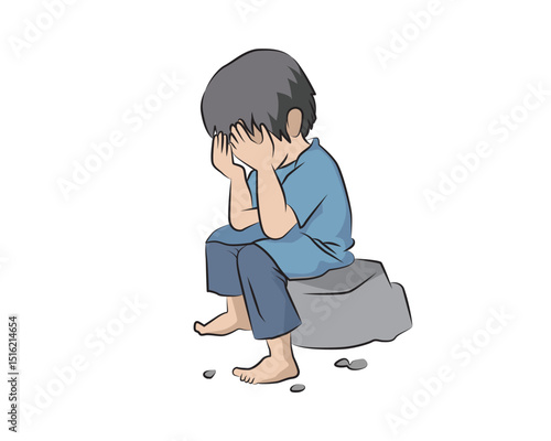 Boy Crying on white background