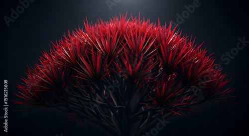 Dramatic Rendition of Crimson Dragon Tree Against Dark Background