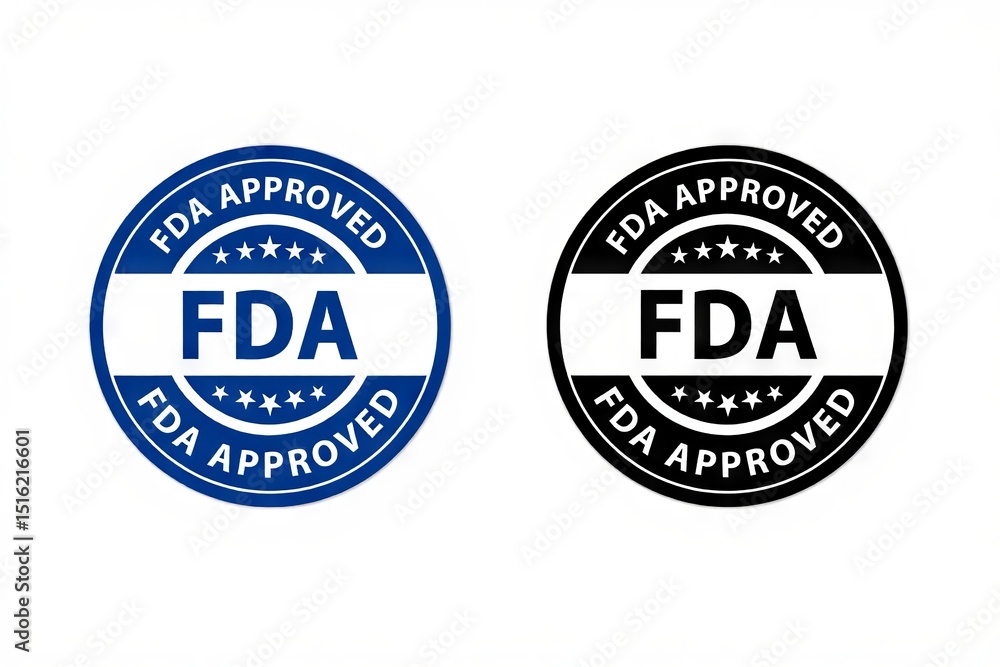Two fda approved stamps in color and black and white on white background, fda, approval, approved, stamp, seal, logo, medicine, drugs, medical, pharmaceutical, healthcare, regulation, certification, q Two fda approved stamps in color and black and white on white background, fda, approval, approved, stamp, seal, logo, medicine, drugs, medical, pharmaceutical, healthcare, regulation, certification, q
