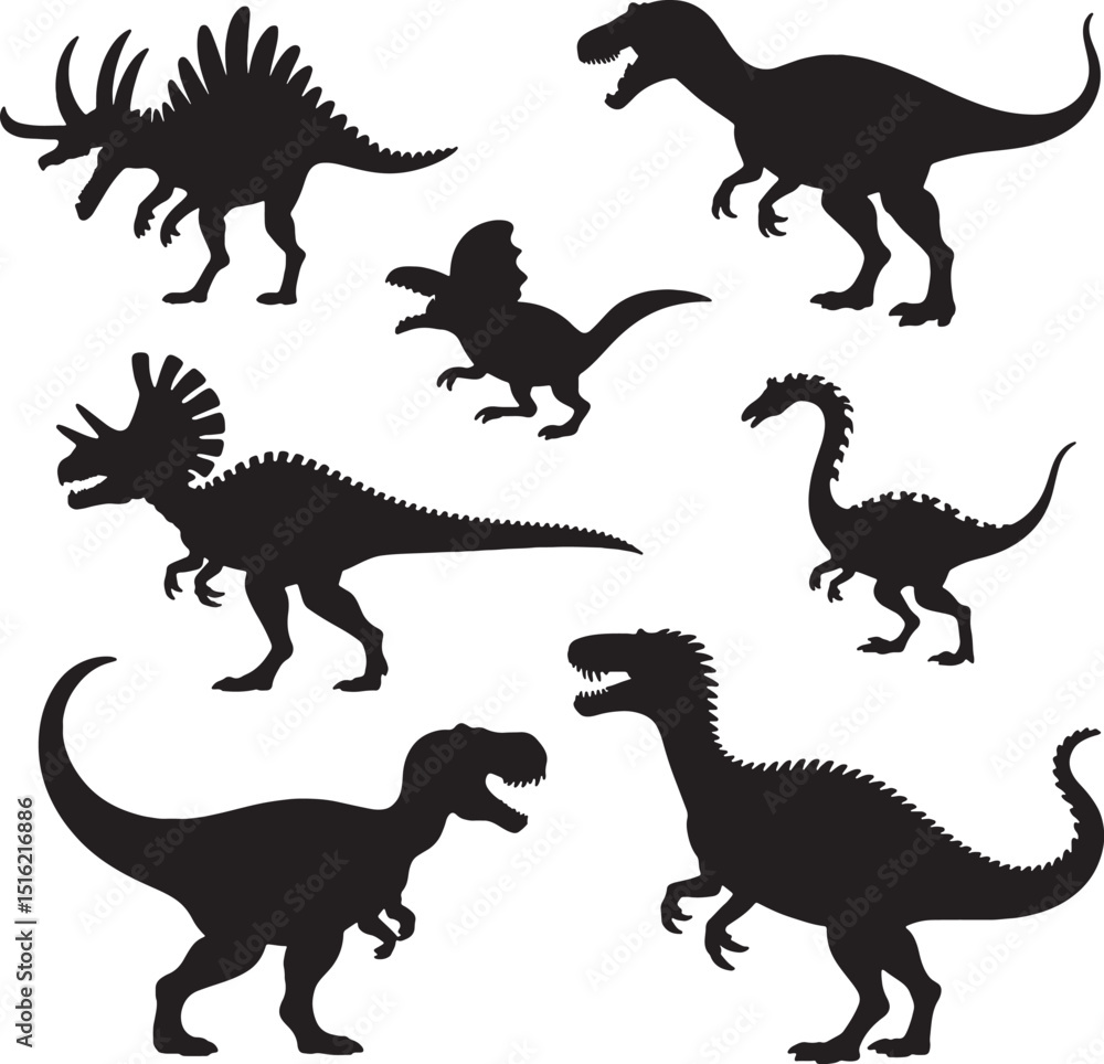 Obraz premium Six silhouettes of prehistoric dinosaurs