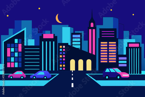 a bustling metropolis at night illuminated