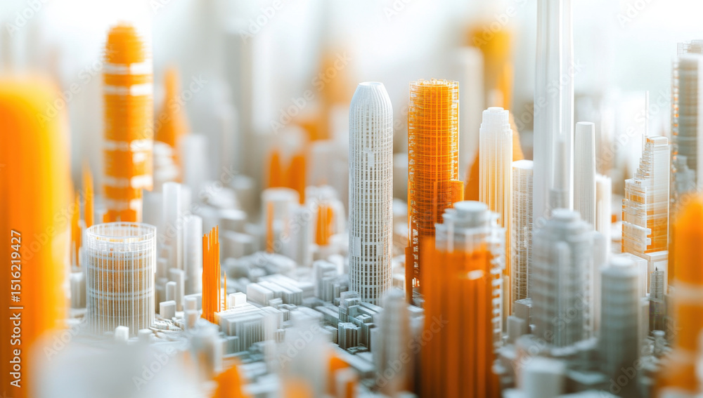 Abstract Cityscape: Modern Architecture in Orange and White Abstract Cityscape: Modern Architecture in Orange and White