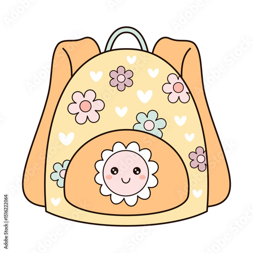Retro groovy school bag, kids school backpack, Back to school clipart, cute hand drawn vector illustration in flat style	