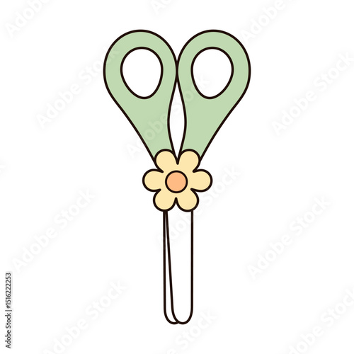 Cute scissors clipart, groovy school supplies, back to school, hand drawn vector illustration in flat style	