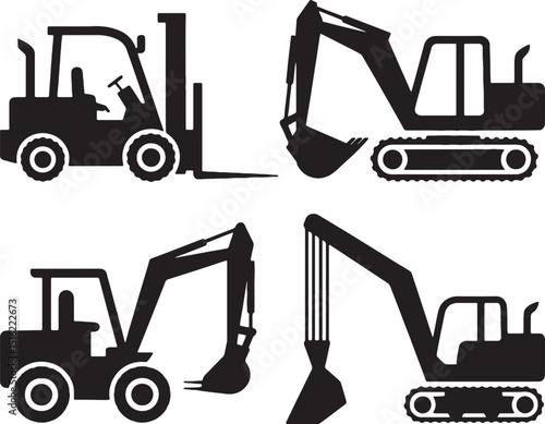 Heavy equipment icons forklift excavator loader