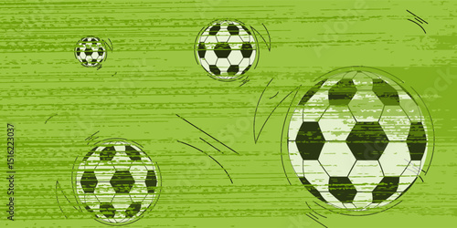 Vector seamless pattern with many soccer balls on bright green background. Football. Active leisure. Sports equipment icons. Cute childish print design.