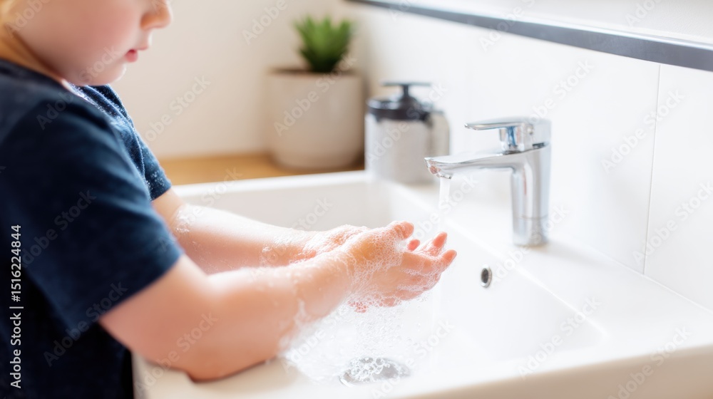 Child washing hands with soap at sink Child washing hands with soap at sink