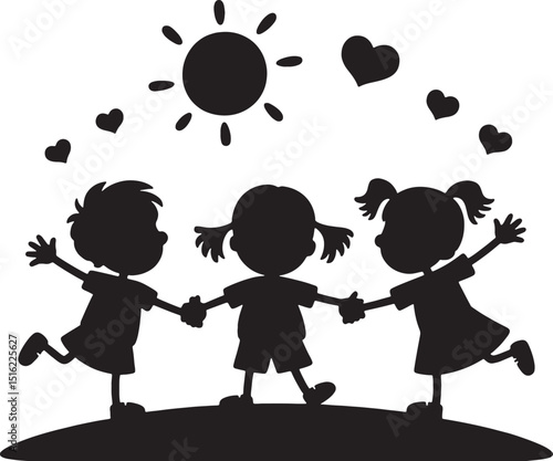 Happy children holding hands sunny day friendship