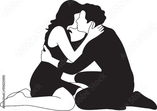 Romantic couple embracing in a passionate kiss