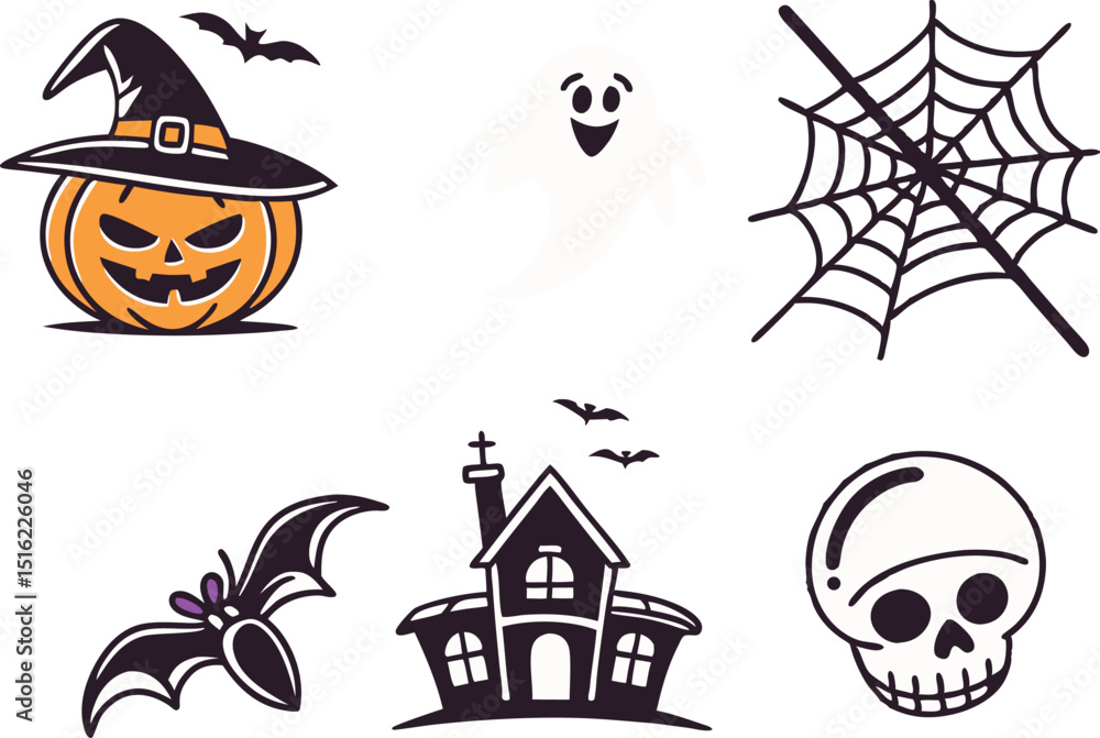 Obraz premium Halloween Elements Pack Colorful Illustrations for Designers. Colorful Halloween Illustrations Pack for Creative Projects. Halloween Elements Collection with Bright Illustrations