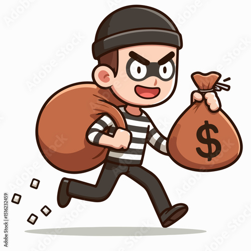 cartoon vector illustration of a thief or robber
