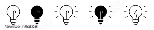 Conjunto de iconos de bombillas de luz. Iluminación creativa, generación de ideas, energía mental, inspiración conceptual y solución innovadora. Ilustración vectorial