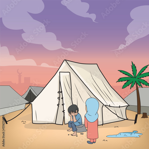 Refugee camp - Camp with humanitarian help for refugees or poor people. Ukraine War, World Refugee Day 20 june