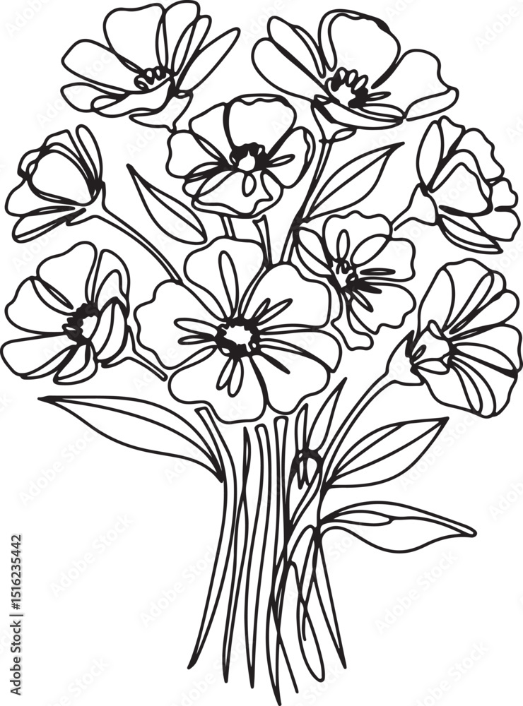 Fototapeta premium Elegant line art floral bouquet illustration