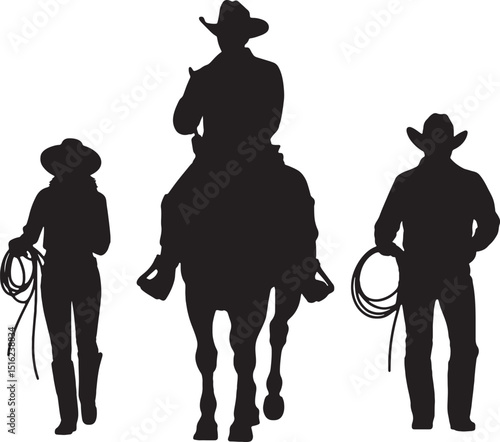 Cowboy cowgirl horse silhouette western rodeo ranch