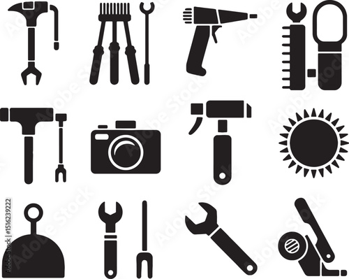Tools icons set black silhouette repair kit