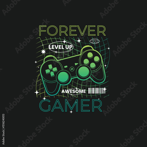 Forever Gamer Game pad vector graphic tee design.eps