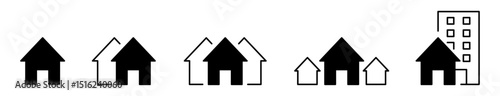 Conjunto de iconos de casas. vivienda individual, conjunto residencial, comunidad urbana, grupo de casas, casa con edificio. Ilustración vectorial