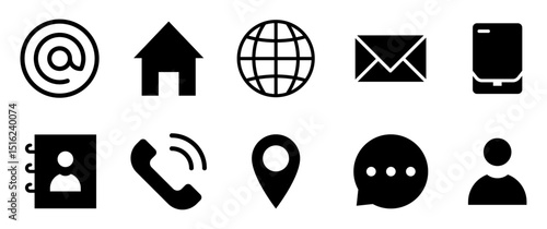 Conjunto de iconos de comunicación. email, inicio, conexión global, teléfono, agenda de contactos, llamada, ubicación, mensaje. usuario. Ilustración vectorial