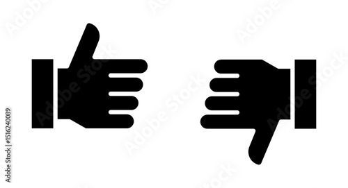 Conjunto de iconos de me gusta y no me gusta. Pulgar arriba y abajo, aprobación positiva, desaprobación negativa, valoración de contenido y retroalimentación. Ilustración vectorial