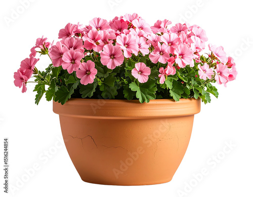  “Terracotta Flower Pot with Blooming Pink Geraniums, PNG”