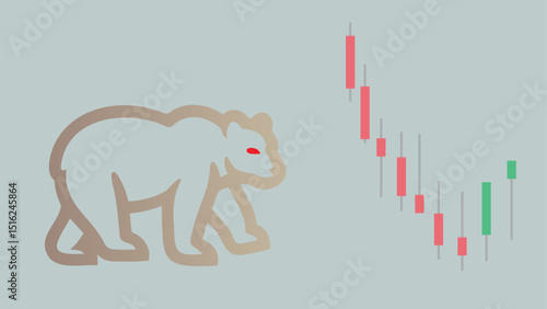 A bear walking in a bear market stock illustration with candlestick chart