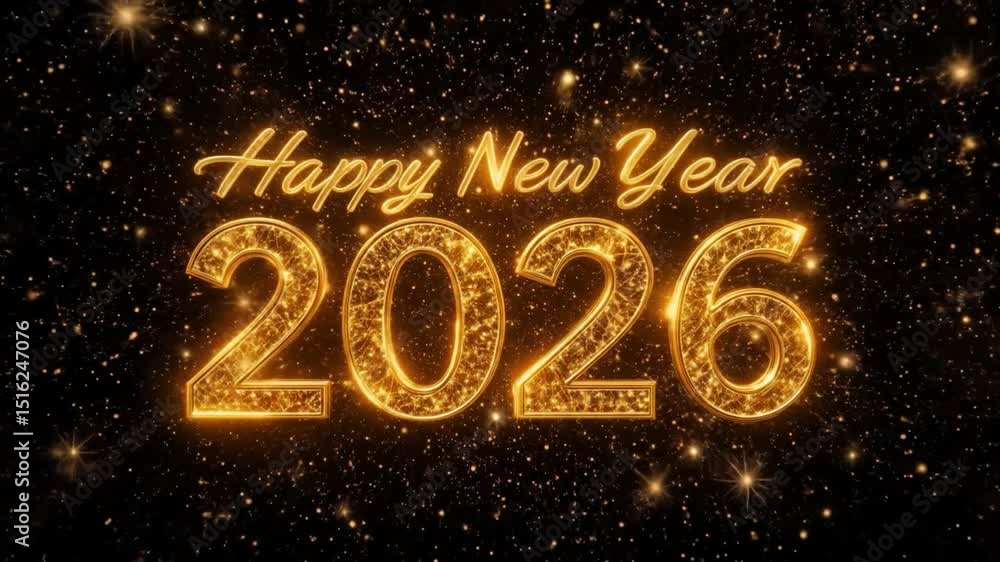 Happy New Year 2026 Sparkling on a Black Background, Celebrating the Coming Year with Festive Luxury and Elegance. 4k videos Happy New Year 2026 Sparkling on a Black Background, Celebrating the Coming Year with Festive Luxury and Elegance. 4k videos