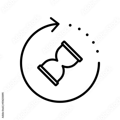 Anti aging hourglass icon. Simple outline style. Waiting slow time, anti old, clock, sandglass with round arrow, timer concept. Thin line symbol. Vector illustration isolated. Editable stroke.