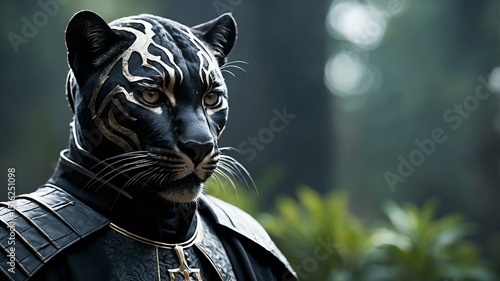 Priest panther character hybrid looking cool on cinematic environment, looking proudly and enthusiastic