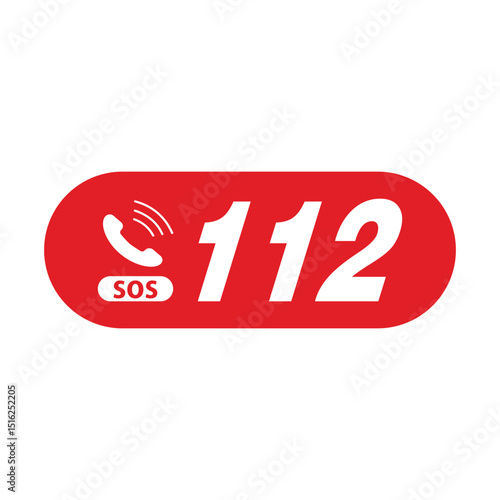A red oval graphic displaying the emergency contact number 112 with a telephone icon and the abbreviation SOS.