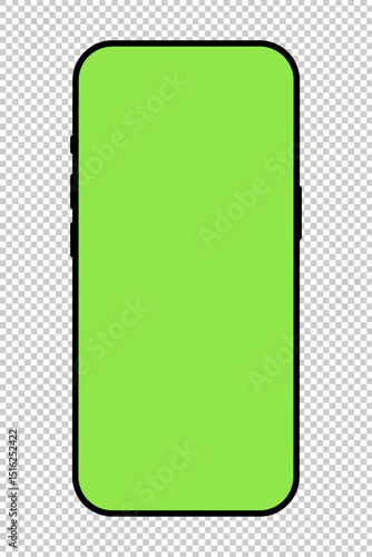 Smartphone frame. Mobile phone with green screen pattern. Blank smart phone screen frame mockup on checkered background. Gadget symbol. Device front view icon, sign for website design, ui, mobile apps