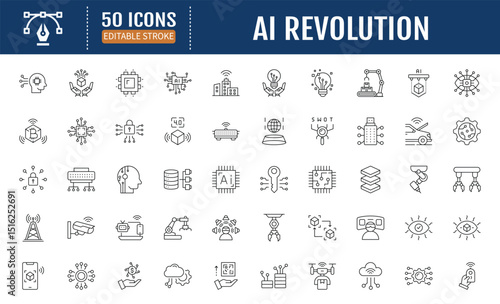 AI Revolution line editable icon set. Editable stroke. Vector illustration