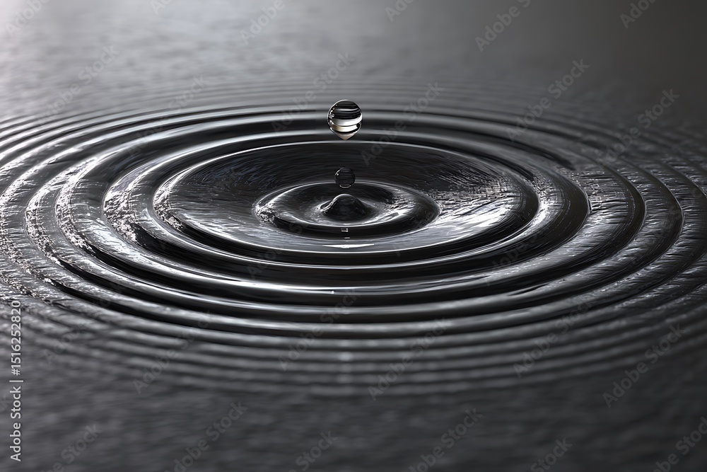 Fototapeta premium a liquid surface with subtle ripples created by a falling droplet, captured with high detail and diffused lighting to emphasize the fluid motion and texture.