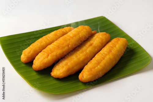 Kerala Pazham Pori Vector Illustration on Banana Leaf with Steam