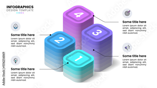 Infographic template. Isometric columns with 4 numbers
