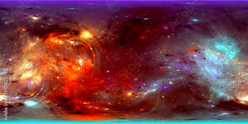 360 VR environment. Abstract colorful space nebula. Fractal render.