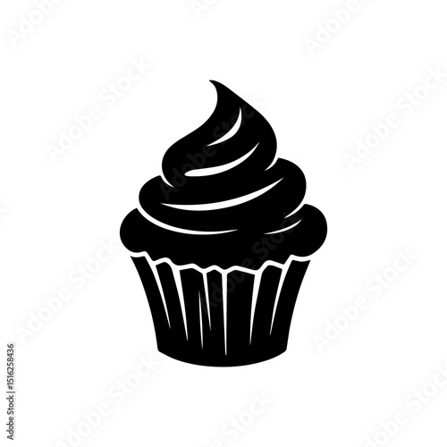 Delicious Dessert: A simple yet elegant black and white cupcake illustration, perfect for adding a touch of sweetness to any project. The artwork embodies the essence of indulgence.