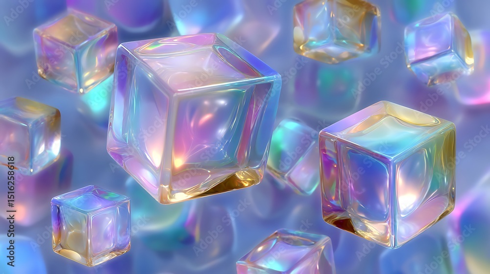 Iridescent Cubes with Abstract Background. Iridescent Cubes with Abstract Background.