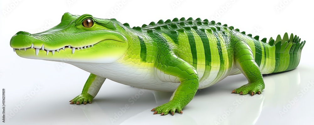 Obraz premium Green Pixelated Crocodile 3D Render on White Background
