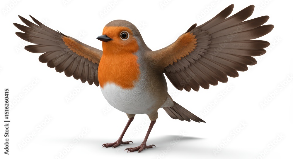 Fototapeta premium Adorable European Robin 3D Render: Wings Spread Wide