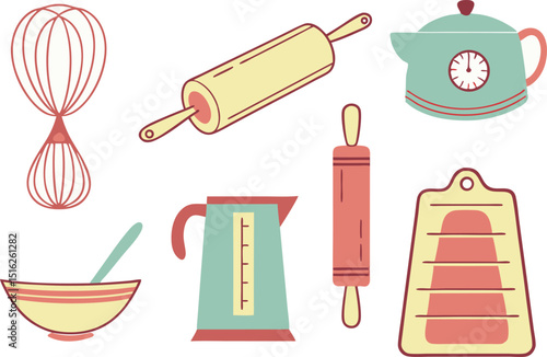 cute vector cooking icons with kitchen utensils set