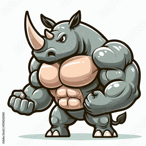muscular rhino cartoon vector illustration