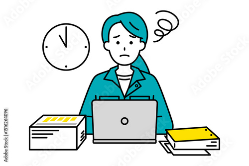 デスクワークの残業に困っている作業員の女性