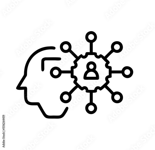 Human head silhouette with gears and connection nodes illustrating network  