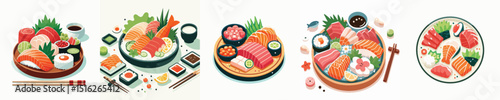 set of vector sashimi dishes